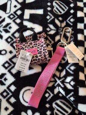 PINK Victoria's Secret Pink Leopard Mini Tote Keychain with Pink Logo Strap